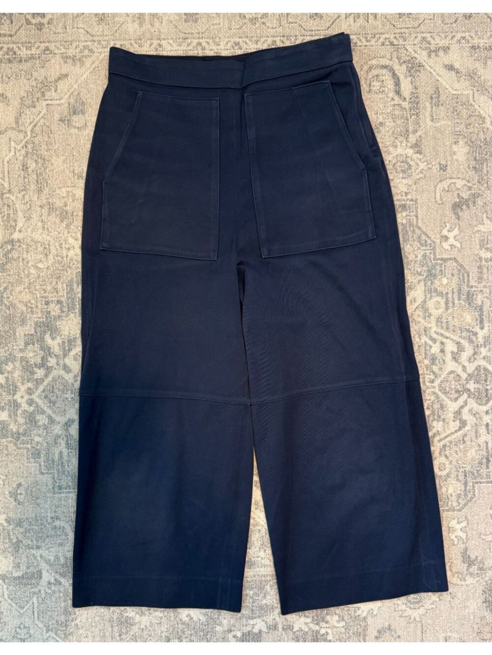 COS High Waisted Wide Leg Patch Pocket Crop Navy Blue Trouser Pants Size 6